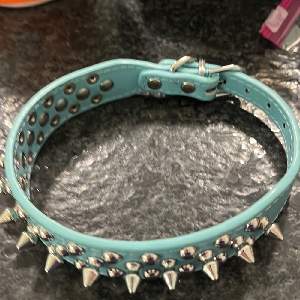 𝐔𝐏𝐆𝐑𝐀𝐃𝐄𝐃 𝐕𝐄𝐑𝐒𝐈𝐎𝐍 Spiked Studded Leather Dog Collar w/Leash Medium - Picture 3 of 4